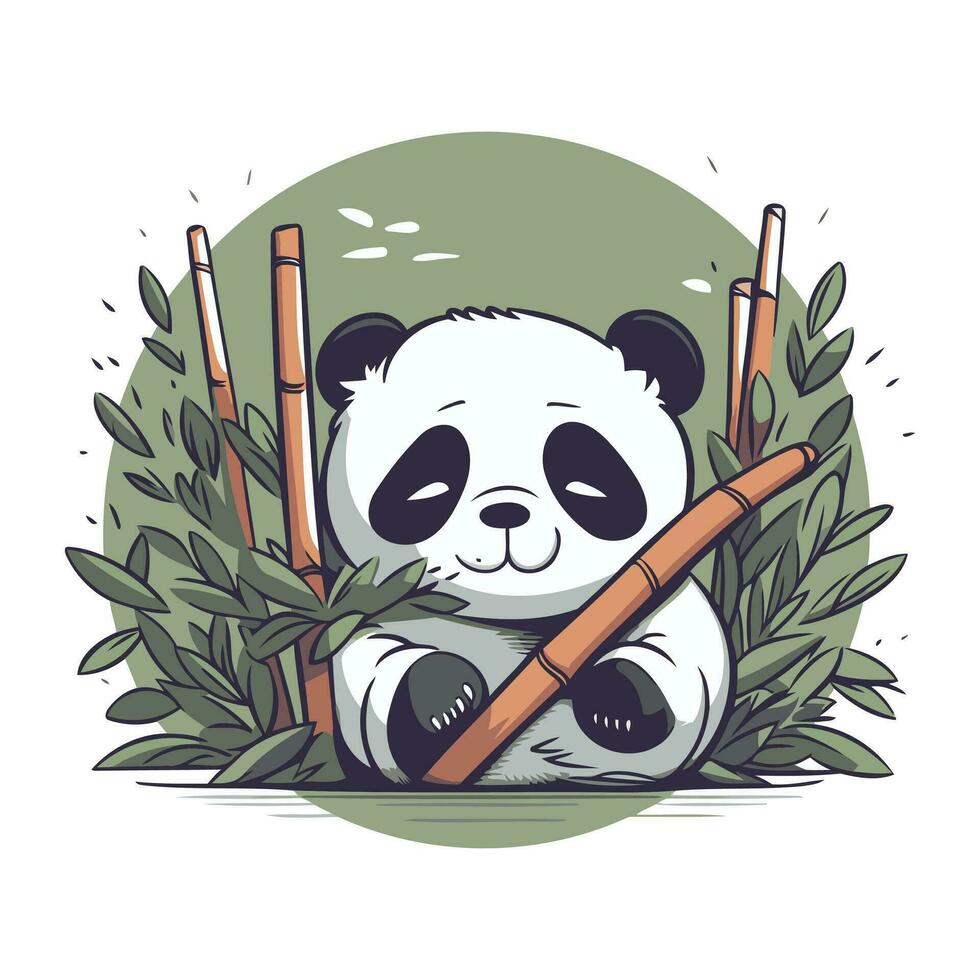 fofa panda Urso com bambu. vetor ilustração. desenho animado estilo.