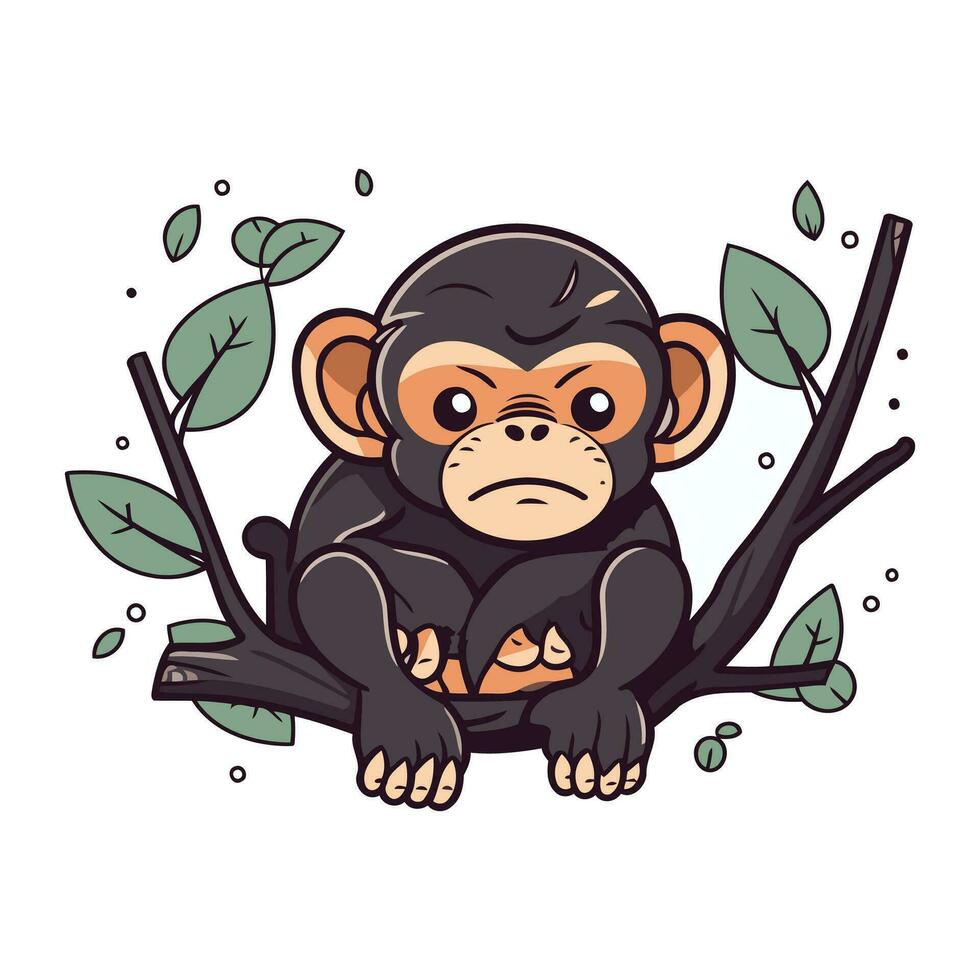 fofa desenho animado macaco sentado em uma árvore ramo. vetor ilustração.