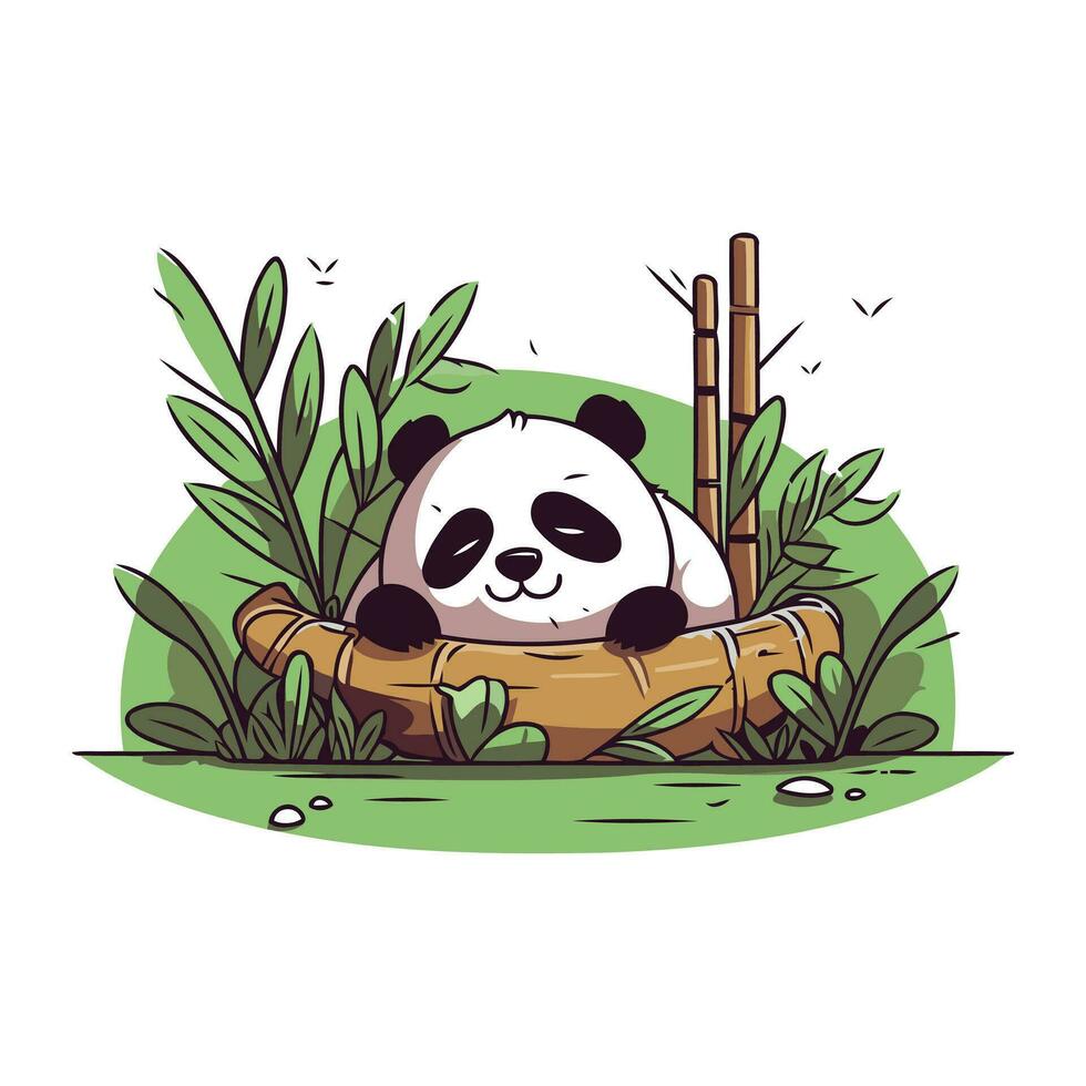 fofa panda Urso dentro bambu floresta. vetor desenho animado ilustração.