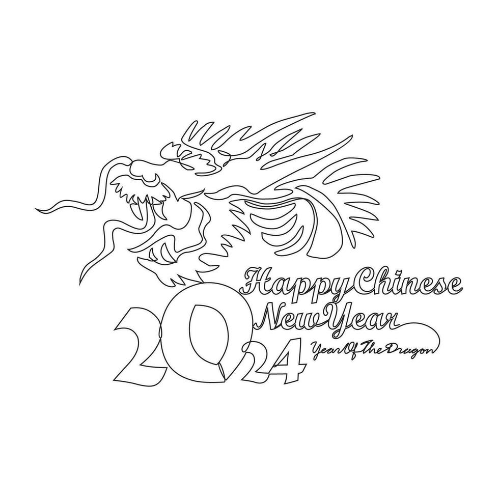 1 contínuo linha desenhando do feliz chinês Novo ano com a ano do Dragão conceito. feliz chinês Novo ano dentro simples linear estilo vetor ilustração. adequado Projeto para cumprimento cartão e poster.