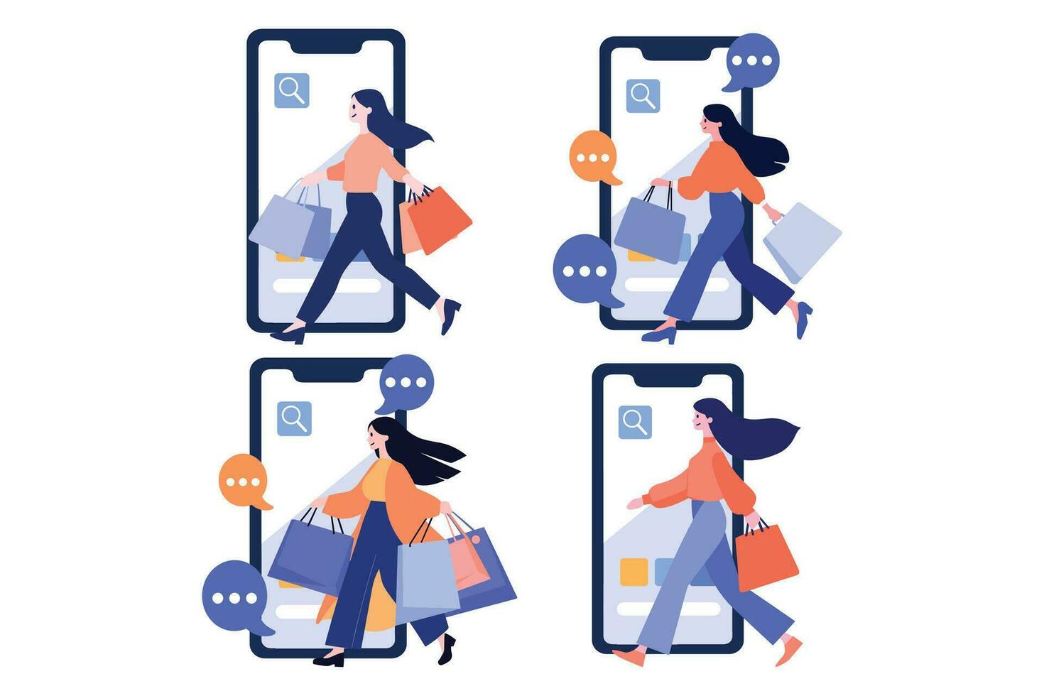 mão desenhado fêmea personagem segurando uma presente com Smartphone dentro conectados compras conceito dentro plano estilo vetor