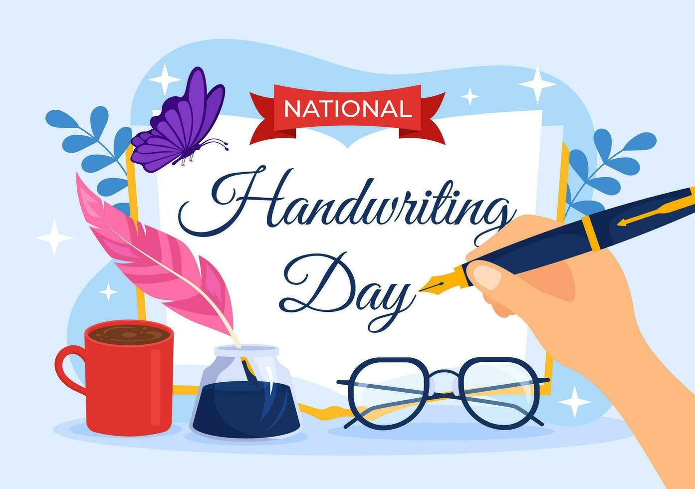 nacional caligrafia dia vetor ilustração em 23 janeiro com tinta, caneta e papel para escrevendo dentro plano desenho animado mão desenhado fundo Projeto