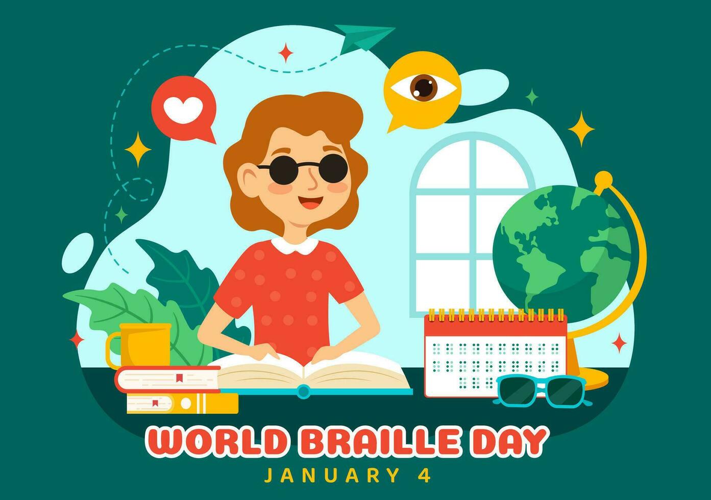 mundo braille dia vetor ilustração em 4º do janeiro com texto de alfabeto para significa do comunicação dentro plano crianças desenho animado fundo Projeto