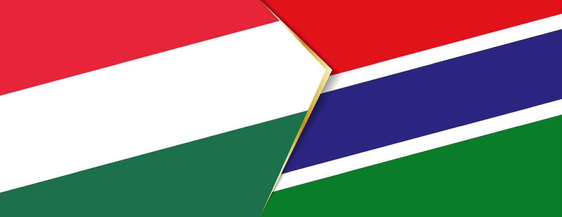 Hungria e Gâmbia bandeiras, dois vetor bandeiras.
