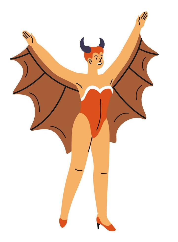 dia das Bruxas traje do diabo fêmea personagem equipamento vetor