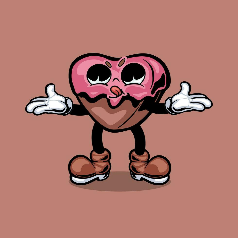 retro sobremesa personagem. fofa desenho animado mascote doces, sorrir caminhando doce Comida vetor