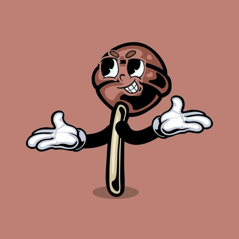 retro sobremesa personagem. fofa desenho animado mascote doces, sorrir caminhando doce Comida vetor