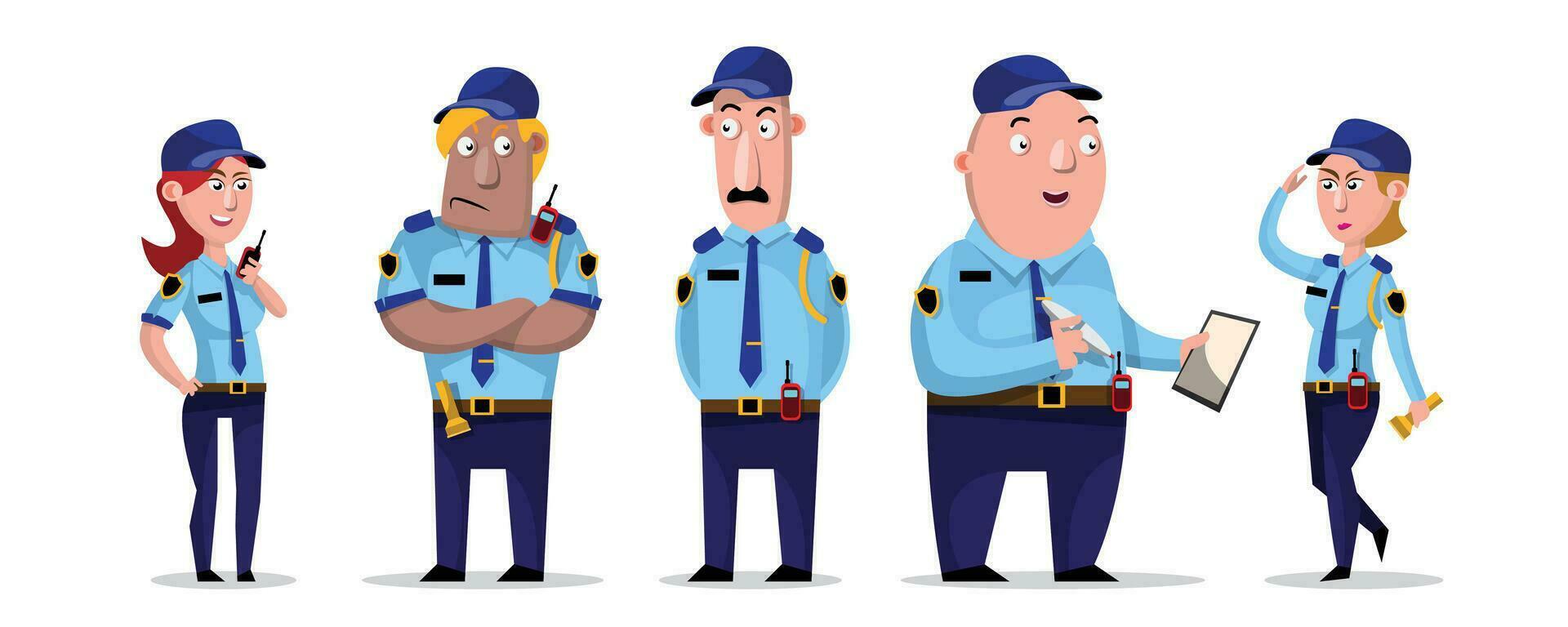 personagem desenho animado estilo do segurança equipe dentro azul uniforme. vetor