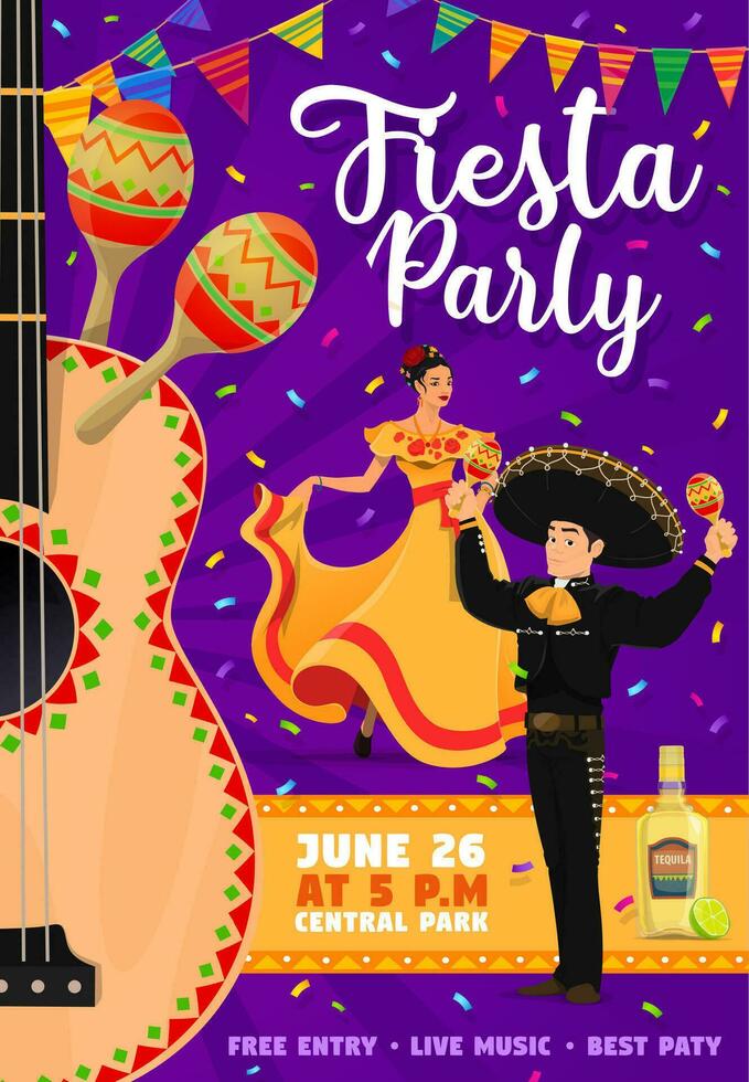 mexicano festa folheto com mulher, mariachi, guitarra vetor