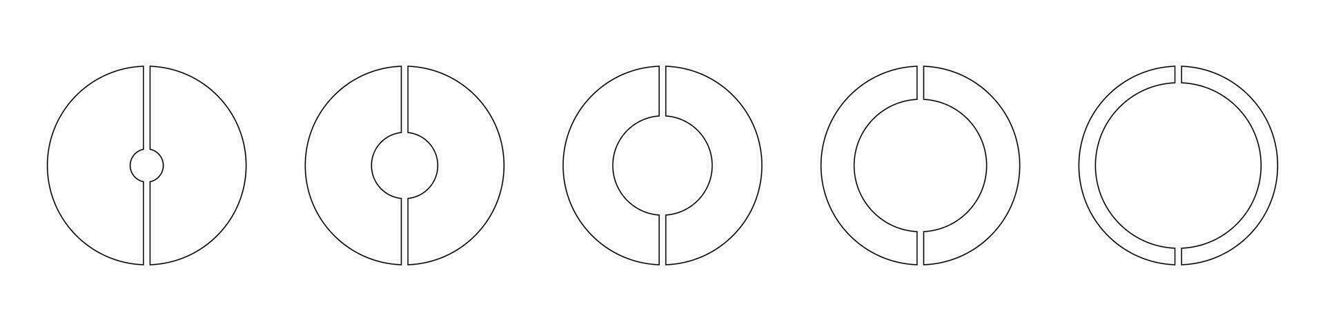 treinamento rodas volta dividido dentro dois Seções. diagramas infográfico definir. círculo seção gráficos. torta gráfico ícones. rosquinha gráficos ou tortas segmentado em 2 igual peças. geométrico vetor elemento. vida em branco.