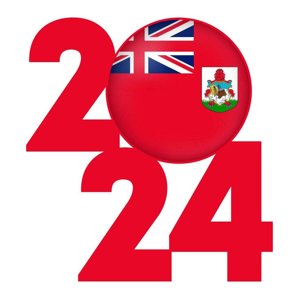 feliz Novo ano 2024 bandeira com Bermudas bandeira dentro. vetor ilustração.