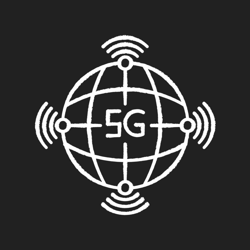 Ícone de giz branco 5g disponível mundialmente em fundo preto vetor