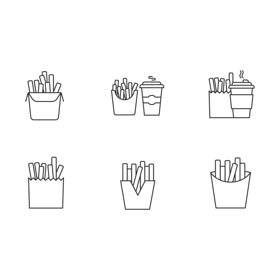 Conjunto de ícones lineares perfeitos de pixel de batatas fritas vetor