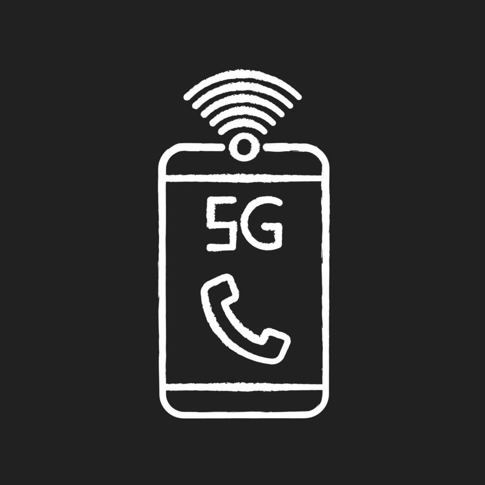 Ícone de giz branco da rede móvel 5g em fundo preto vetor