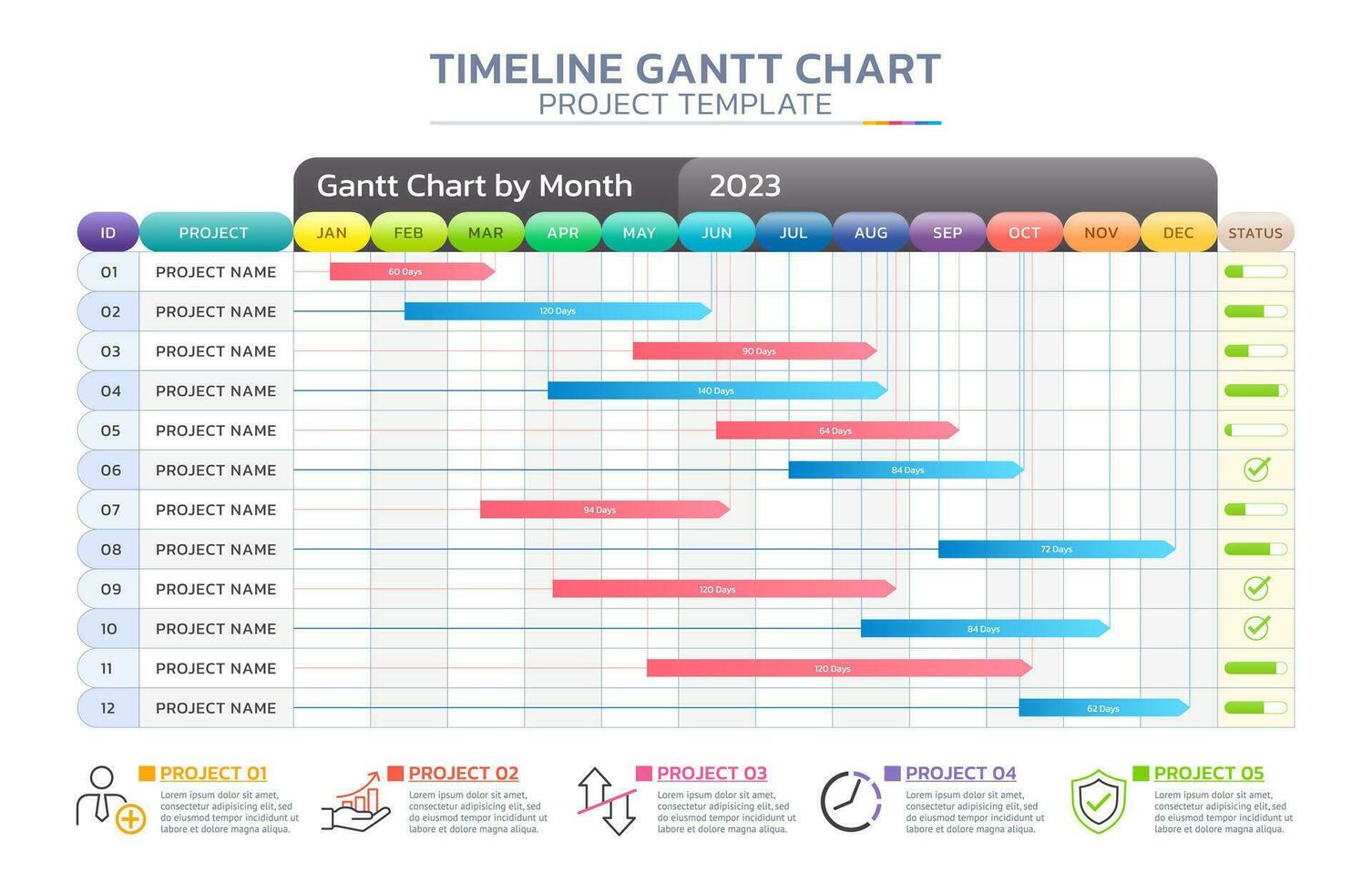 Linha do tempo Gantt gráfico infográfico modelo fundo vetor