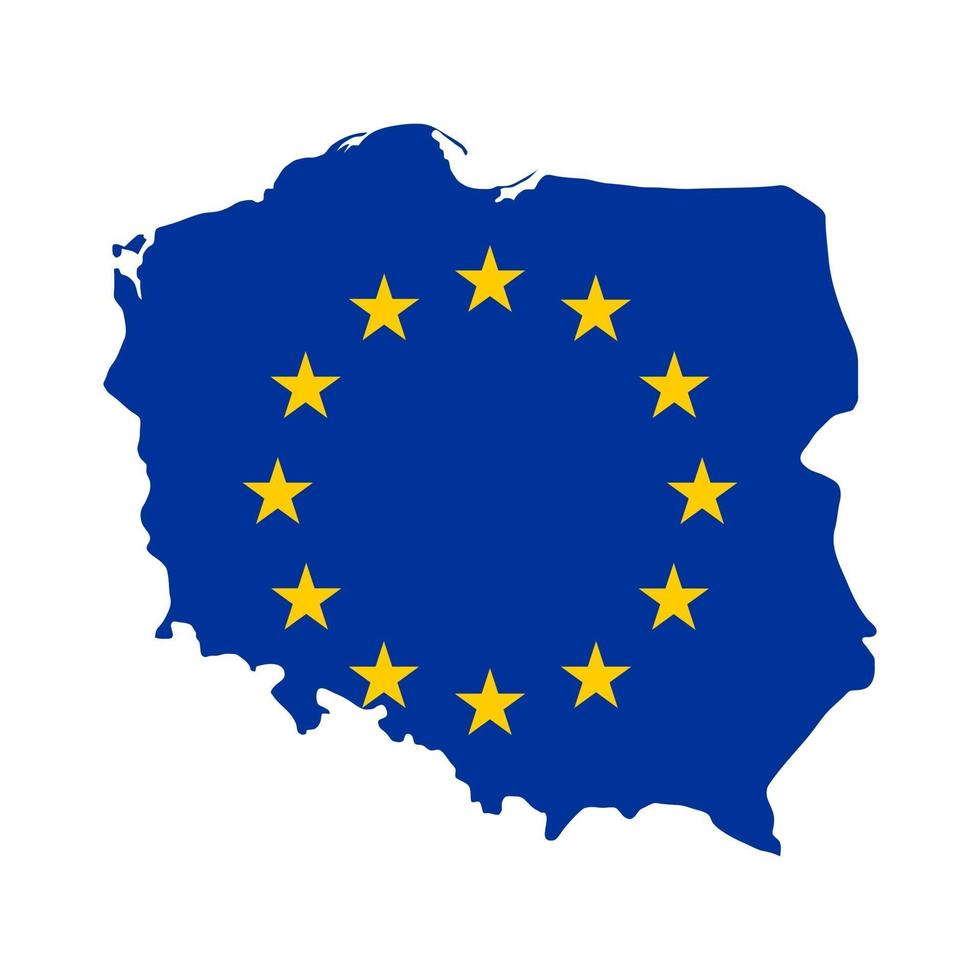 mapa da Polónia com a bandeira da União Europeia, isolada no fundo branco. vetor
