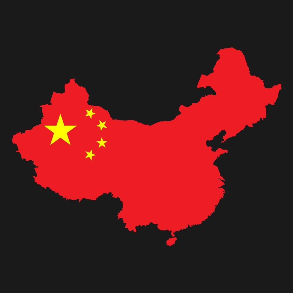silhueta do mapa da china com bandeira em fundo preto vetor