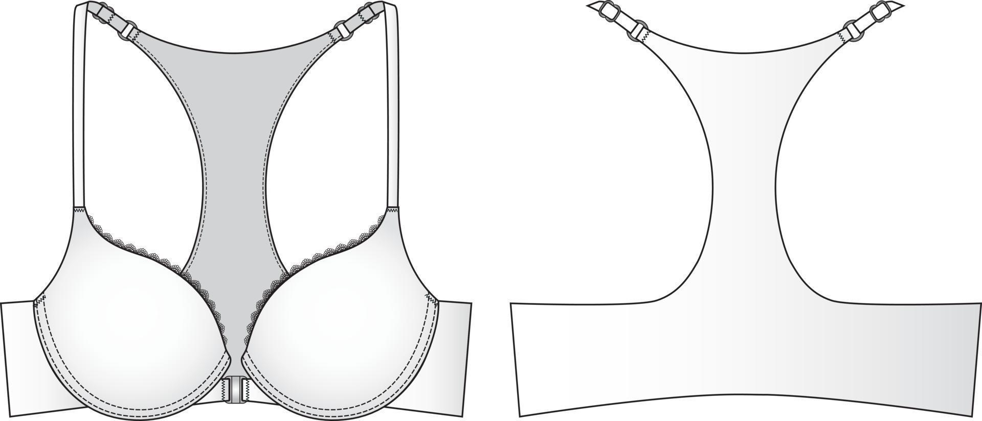 Ilustração técnica do sutiã x-back. esboço plano de cueca editável vetor