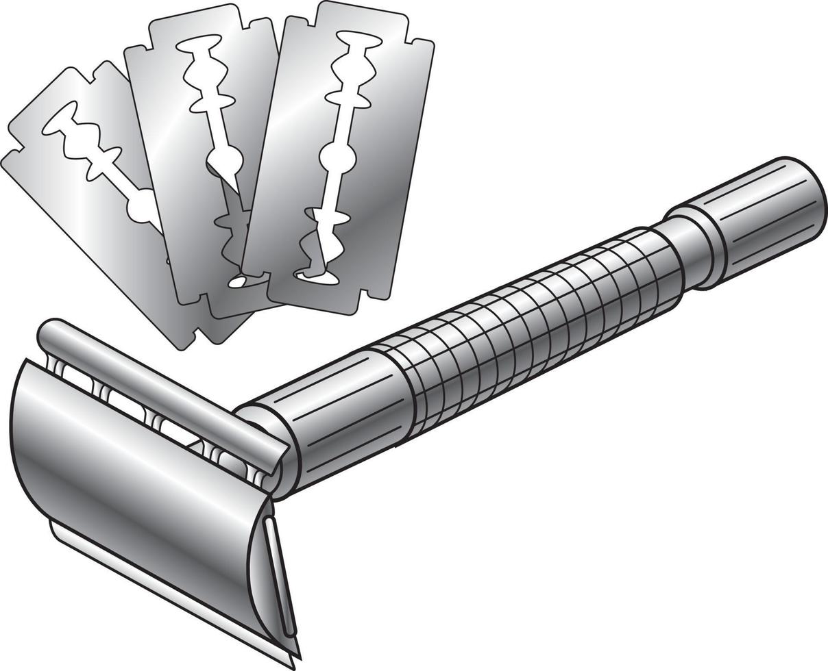 Ilustração editável do barbeador de segurança reutilizável de aço inoxidável e lâmina vetor