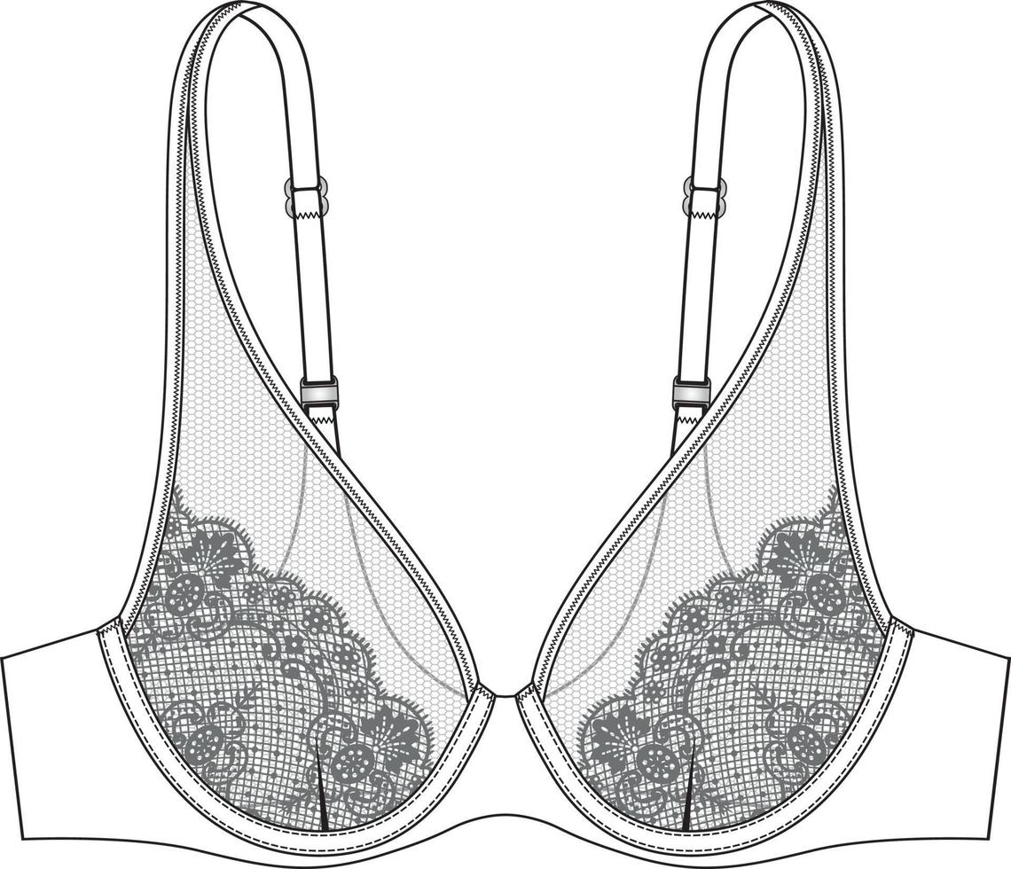 ilustração do sutiã do copo do laço. lingerie editável rascunho plano vetor