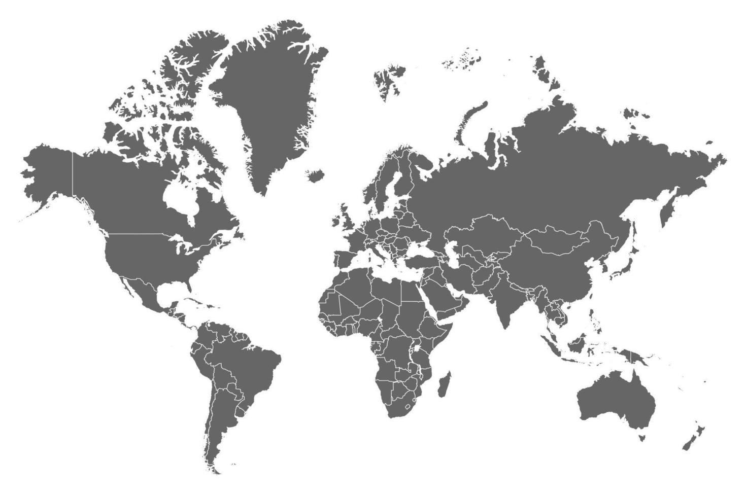 mapa cinza de alta resolução do mundo dividido em países individuais. vetor