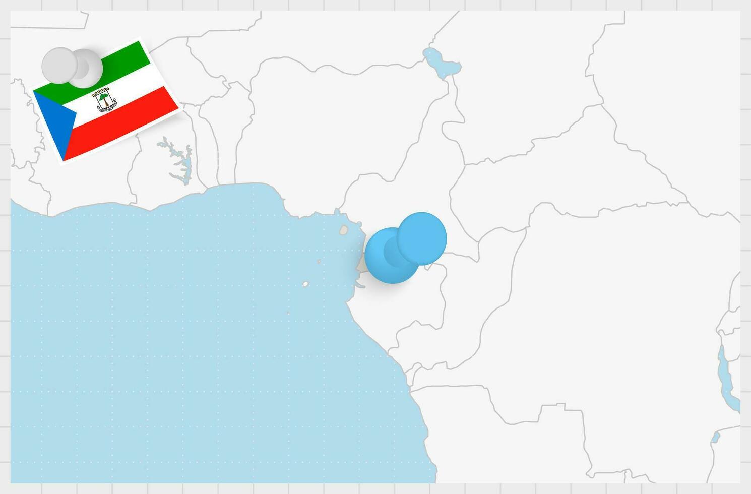 mapa do equatorial Guiné com uma fixado azul alfinete. fixado bandeira do equatorial guiné. vetor