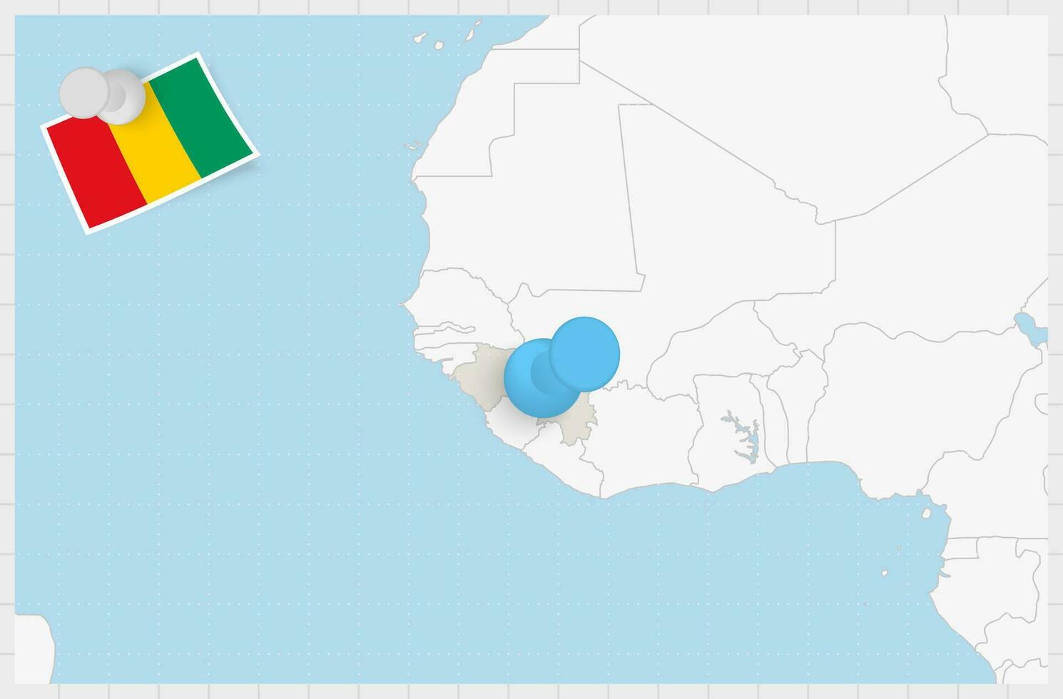 mapa do Guiné com uma fixado azul alfinete. fixado bandeira do guiné. vetor