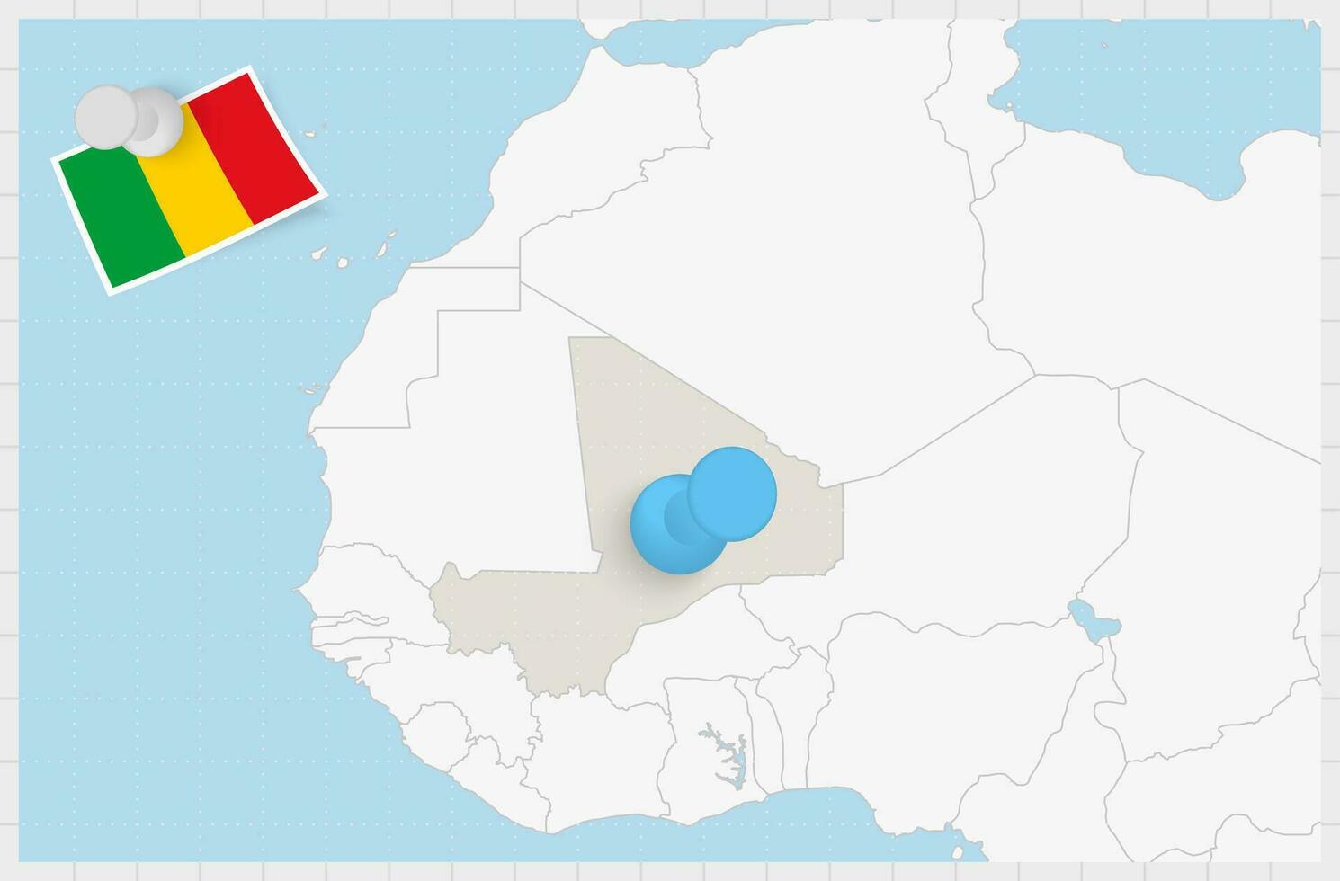 mapa do mali com uma fixado azul alfinete. fixado bandeira do mali. vetor