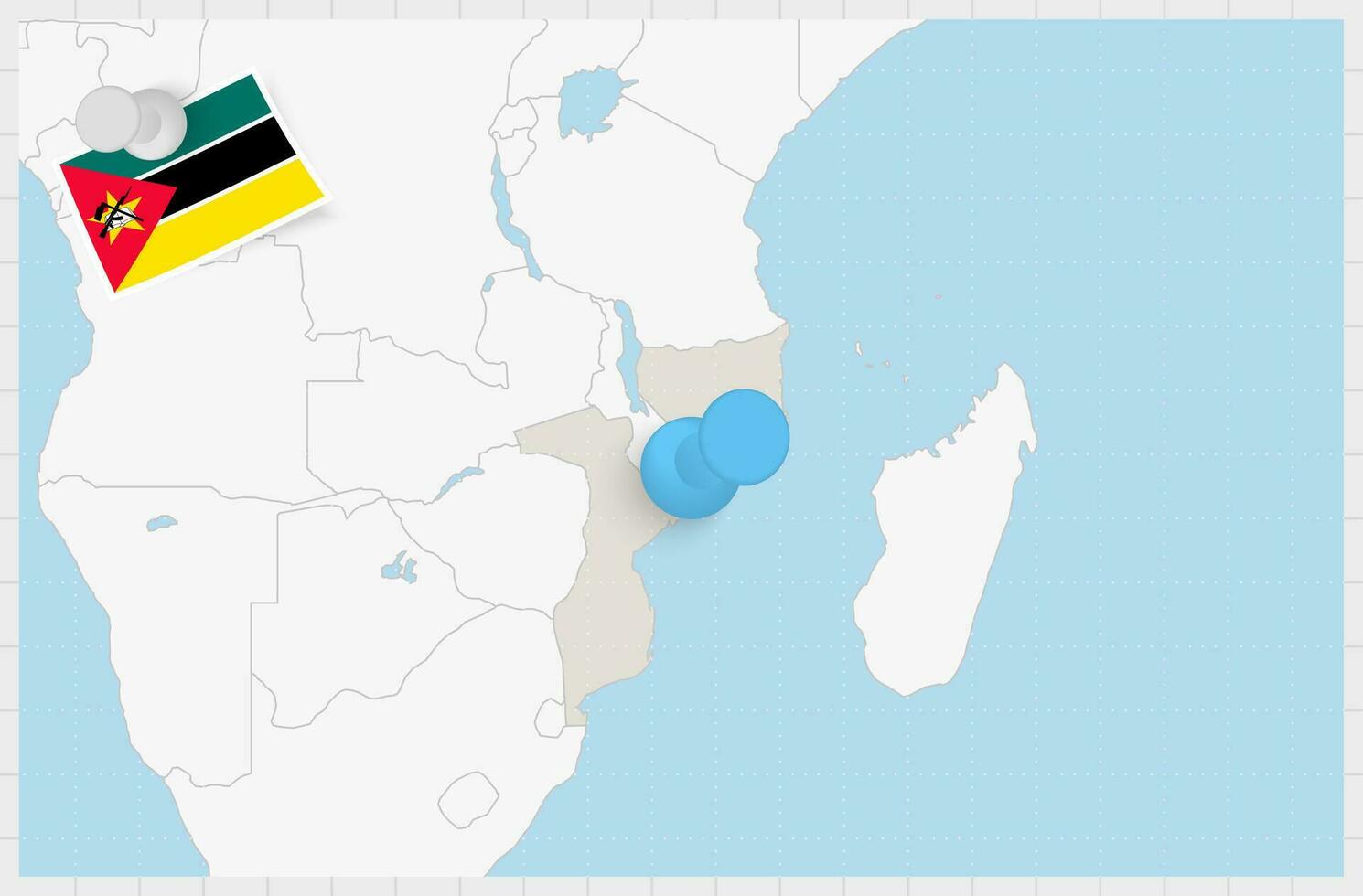 mapa do Moçambique com uma fixado azul alfinete. fixado bandeira do Moçambique. vetor