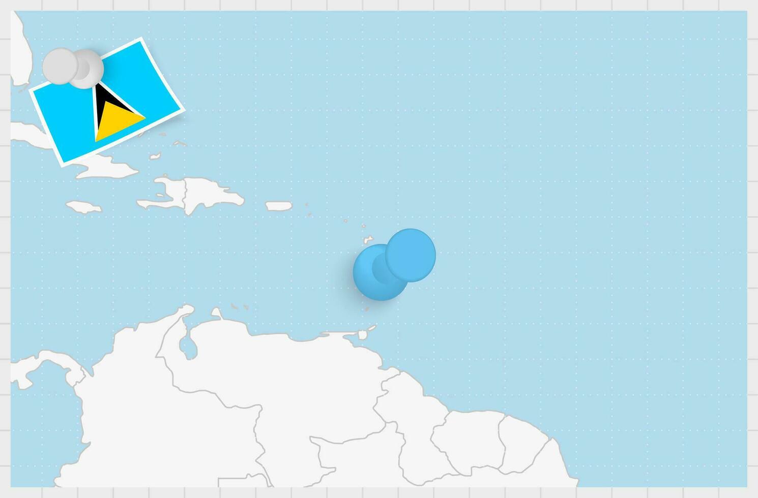 mapa do santo lucia com uma fixado azul alfinete. fixado bandeira do santo lucia. vetor