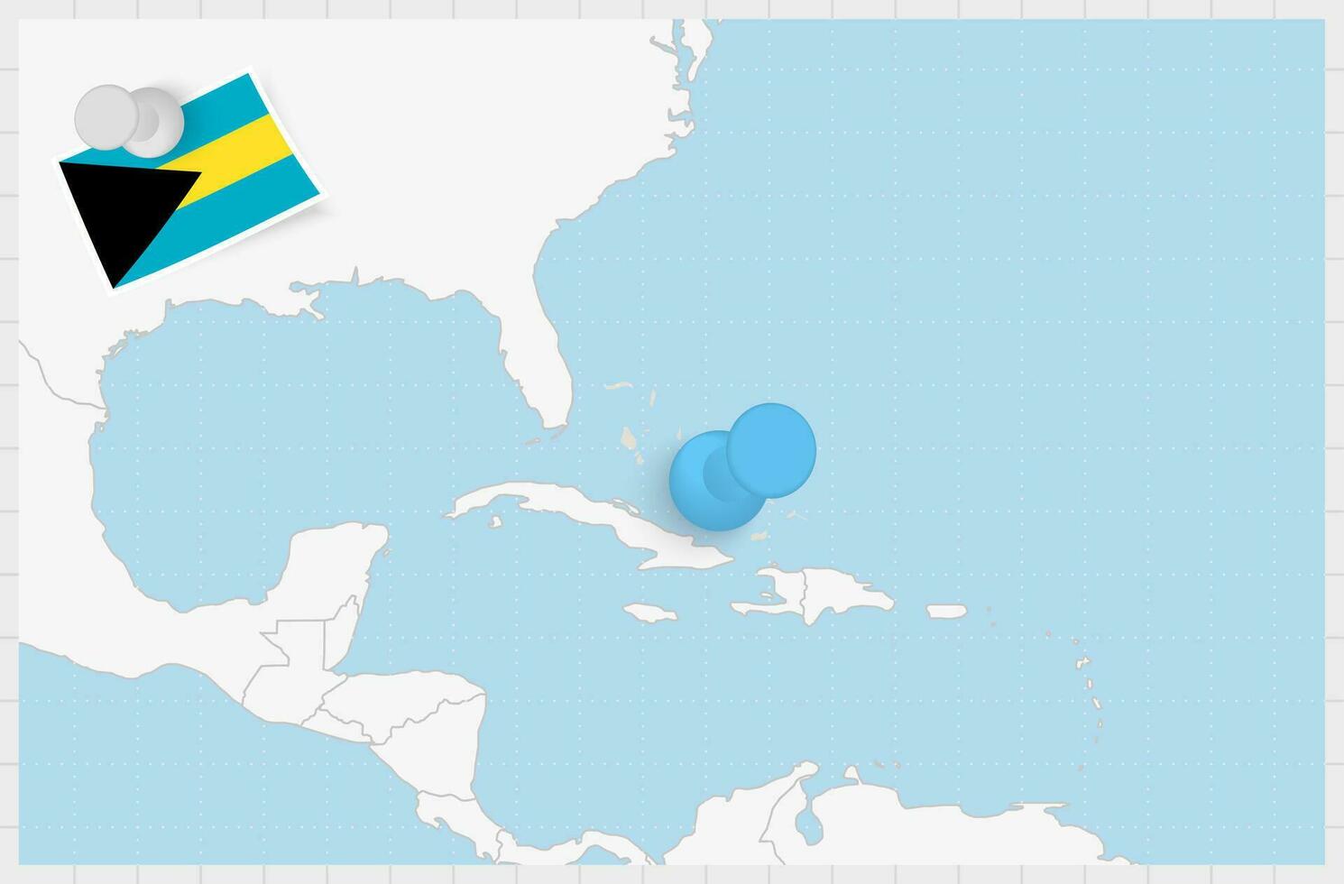 mapa do a bahamas com uma fixado azul alfinete. fixado bandeira do a bahamas. vetor