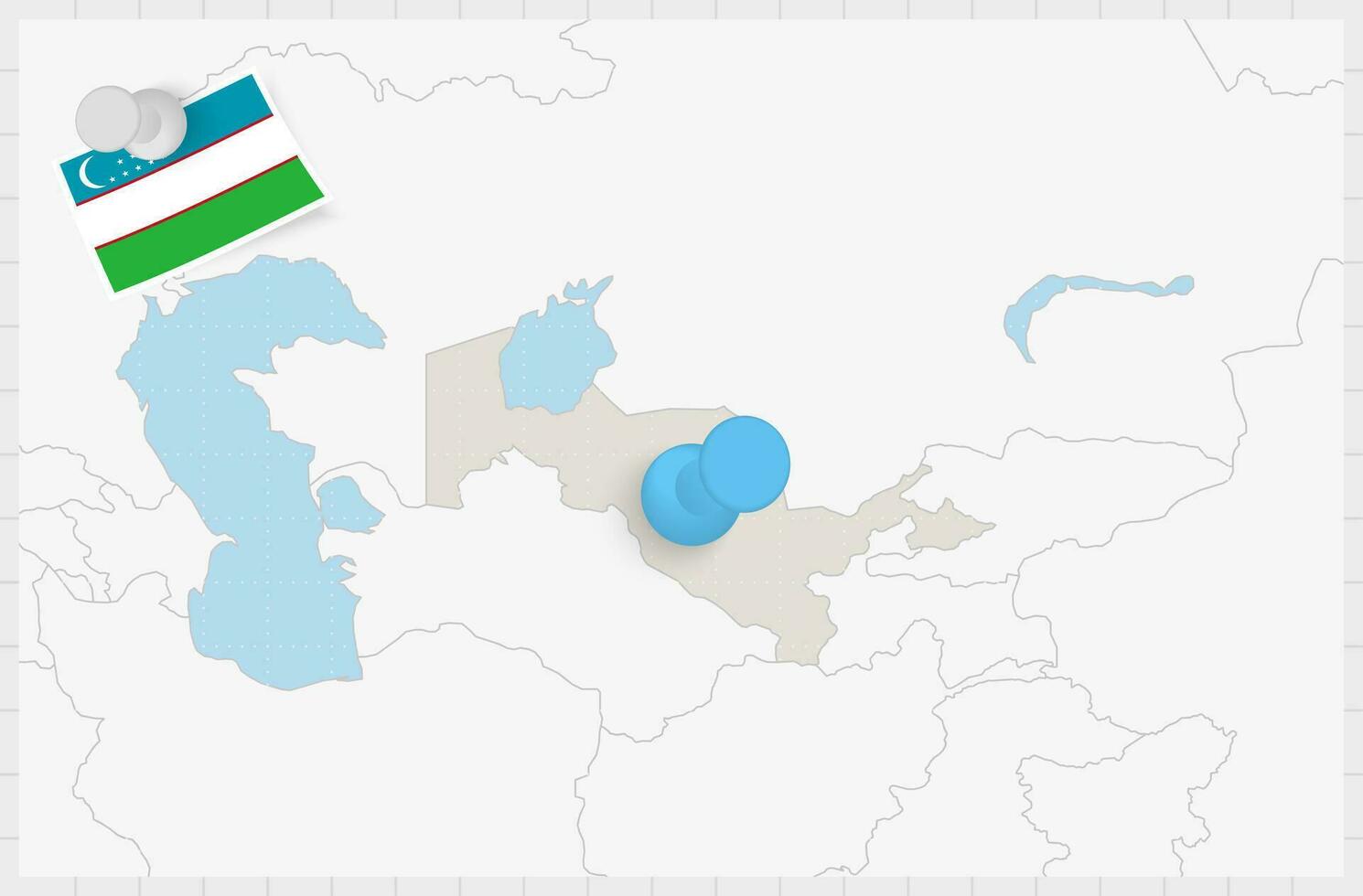 mapa do uzbequistão com uma fixado azul alfinete. fixado bandeira do uzbequistão. vetor