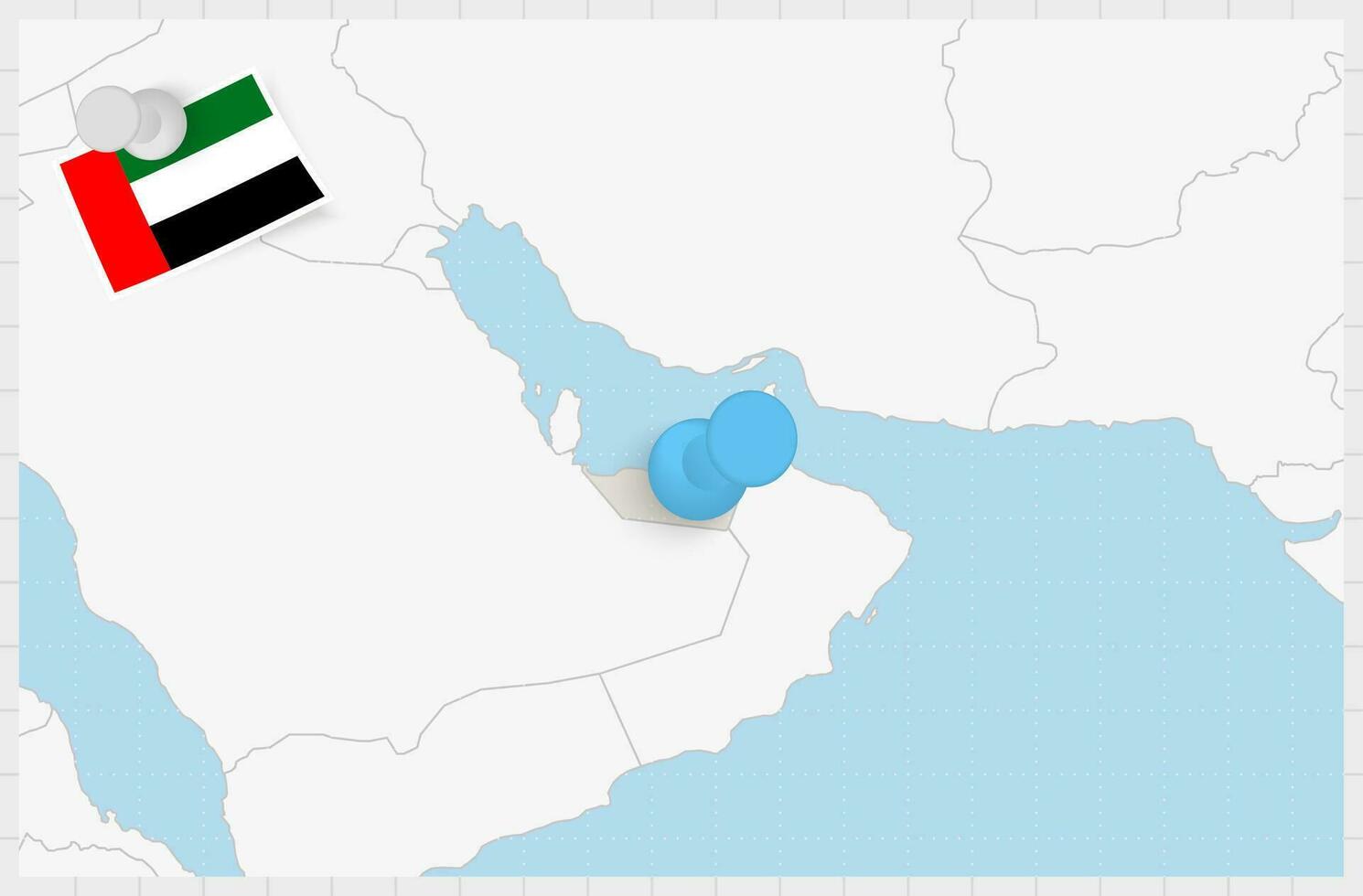 mapa do Unidos árabe Emirados com uma fixado azul alfinete. fixado bandeira do Unidos árabe emirados. vetor