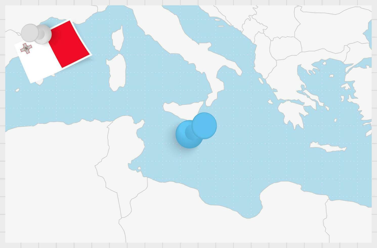mapa do Malta com uma fixado azul alfinete. fixado bandeira do Malta. vetor