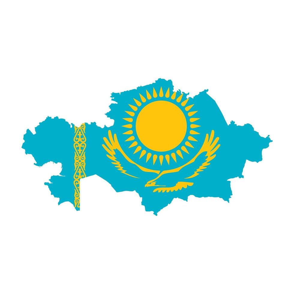 silhueta do mapa do Cazaquistão com bandeira no fundo branco vetor