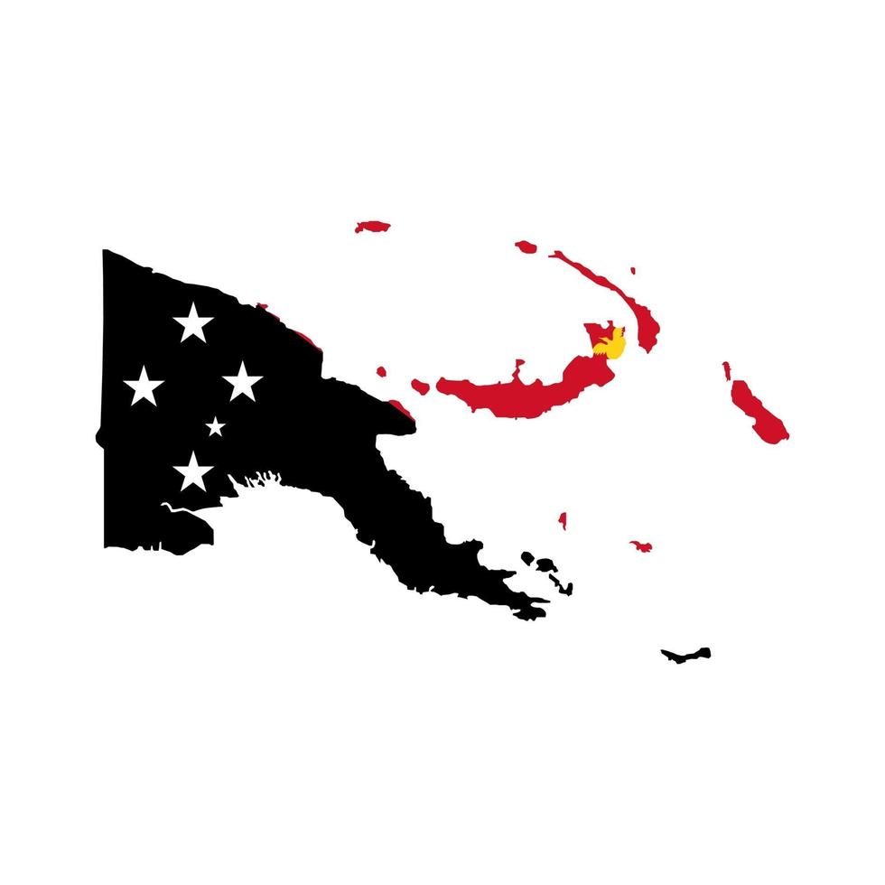 bandeira da silhueta do mapa da papua-nova guiné com a bandeira no fundo branco vetor