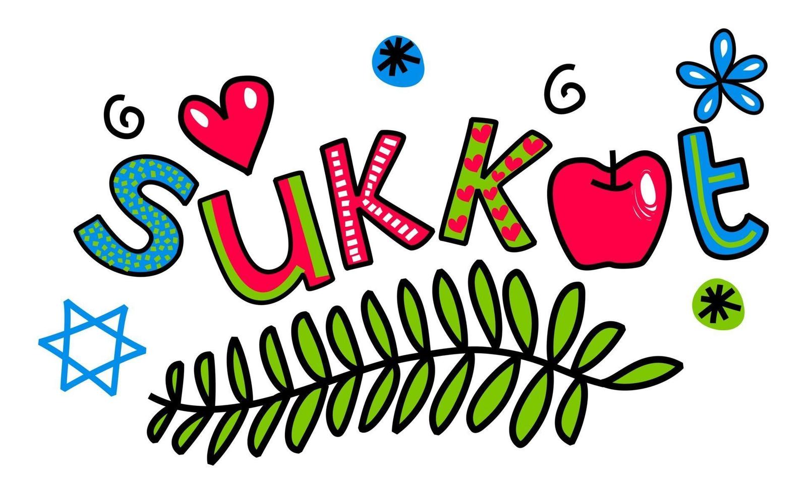 letras de título de texto de celebração de feriado de doodle sukkot vetor