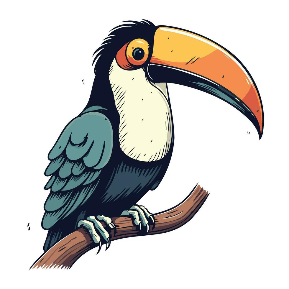 tucano sentado em uma ramo. mão desenhado vetor ilustração.