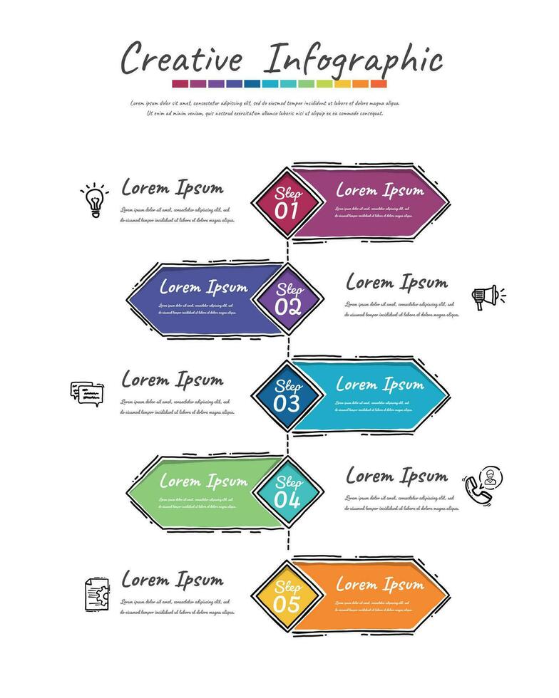 apresentação infográfico rabisco Projeto modelo com 5 opções, vetor infográficos