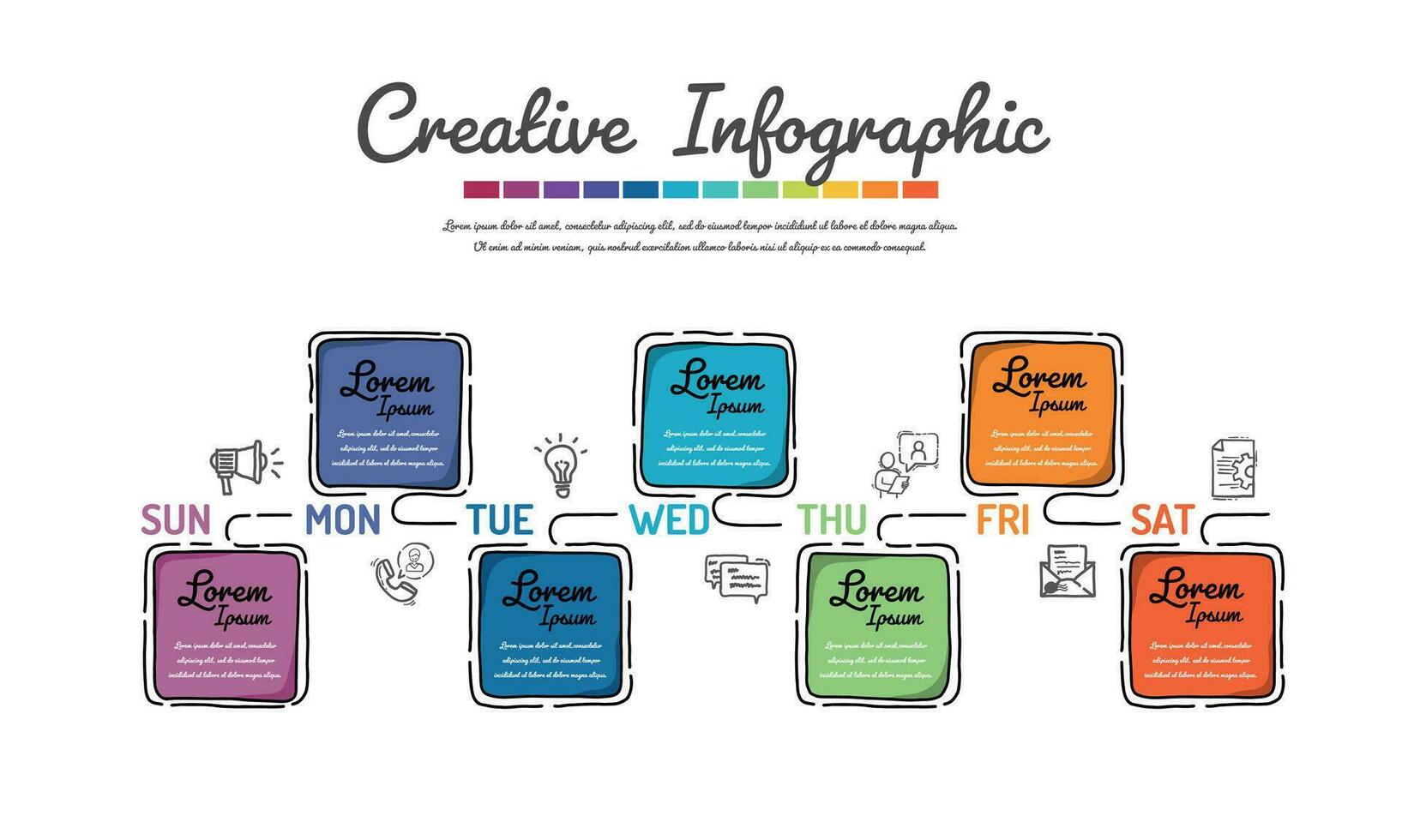 Linha do tempo mão desenhado o negócio para 7 dia, semana, infográficos Projeto vetor e apresentação, rabisco infográfico vetor.