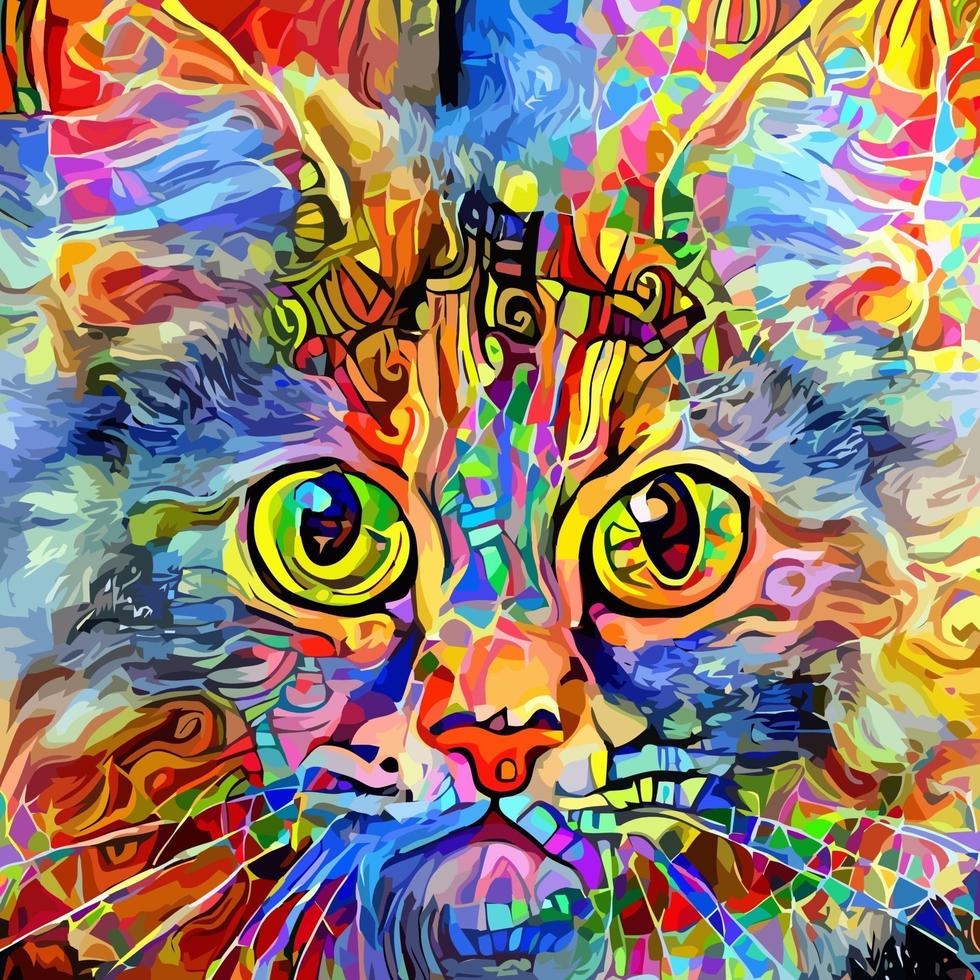 pintura artística adorável de gato malhado vetor