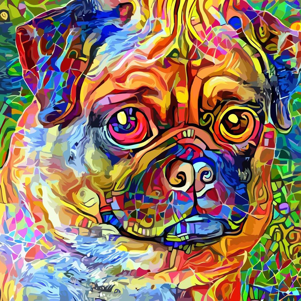 pintura artística adorável cão pug fofo vetor