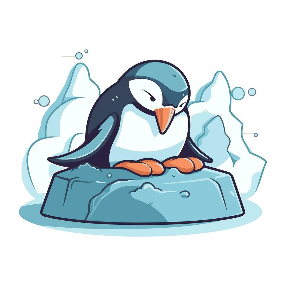 pinguim sentado em uma Rocha. vetor ilustração dentro desenho animado estilo.