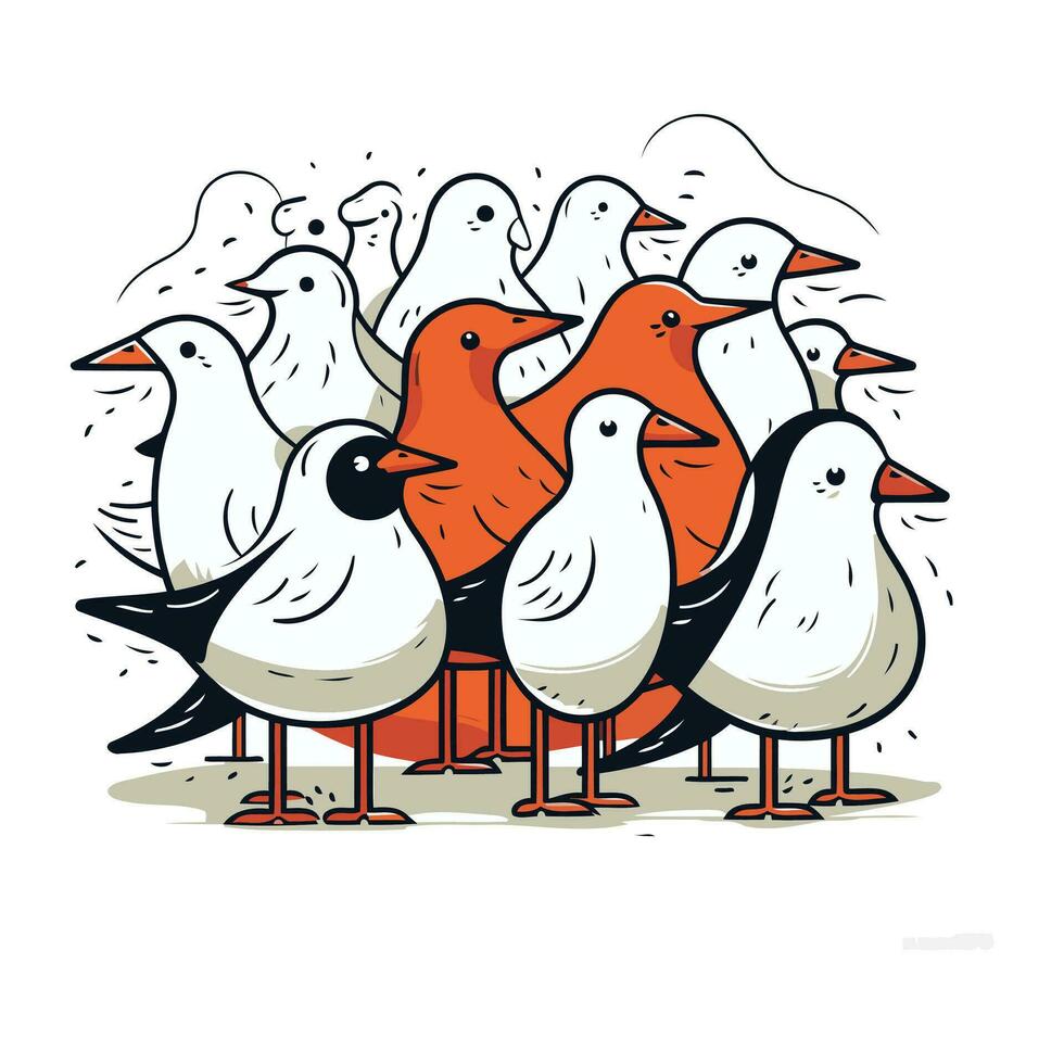 grupo do gaivotas. vetor ilustração em branco fundo.