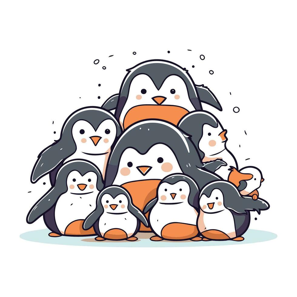 fofa desenho animado pinguins. vetor ilustração do uma grupo do pinguins.