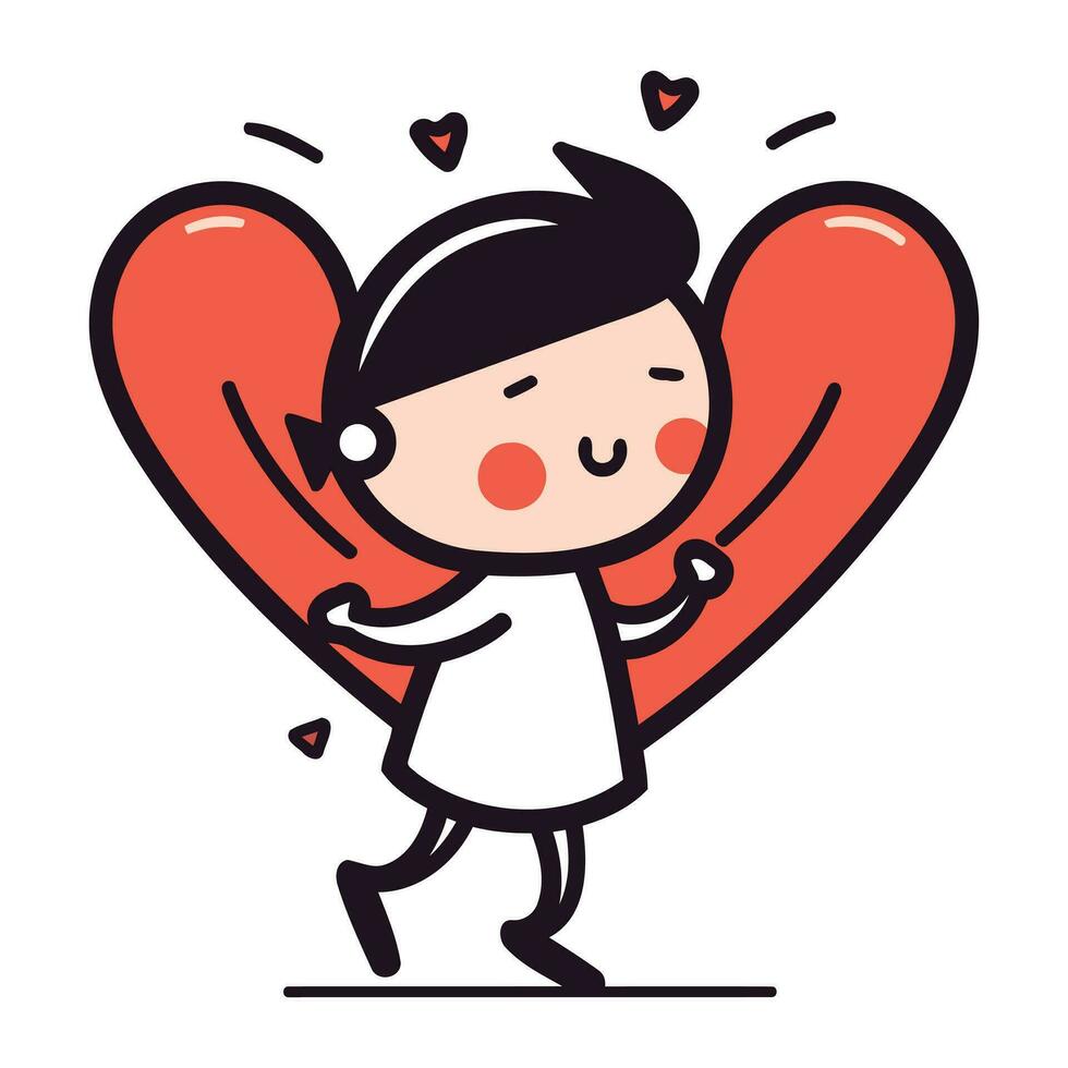 vetor ilustração do uma pequeno Garoto dentro amor segurando uma vermelho coração.