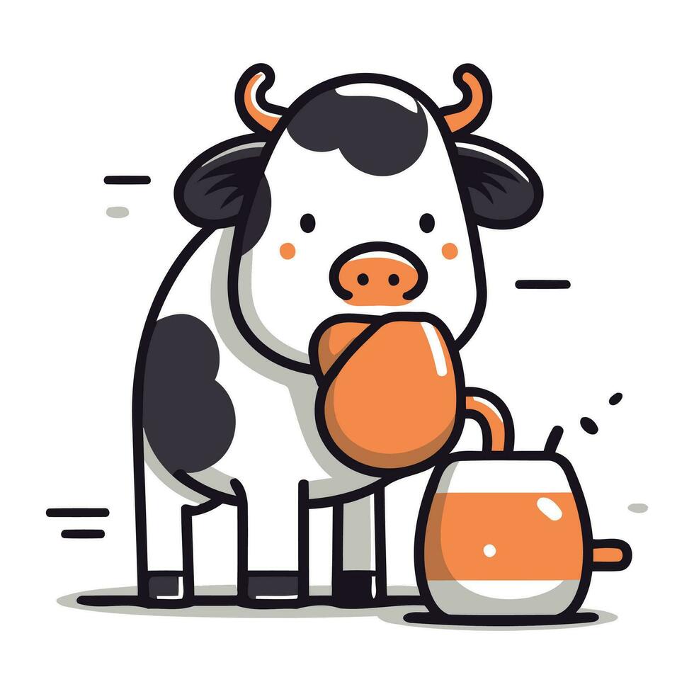 fofa vaca bebendo leite desenho animado mascote personagem vetor ilustração