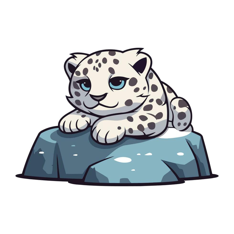 fofa desenho animado leopardo deitado em uma Rocha. vetor ilustração.