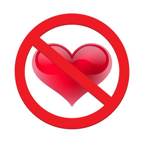 Ban amor coração. Símbolo do proibido e pare de amar vetor