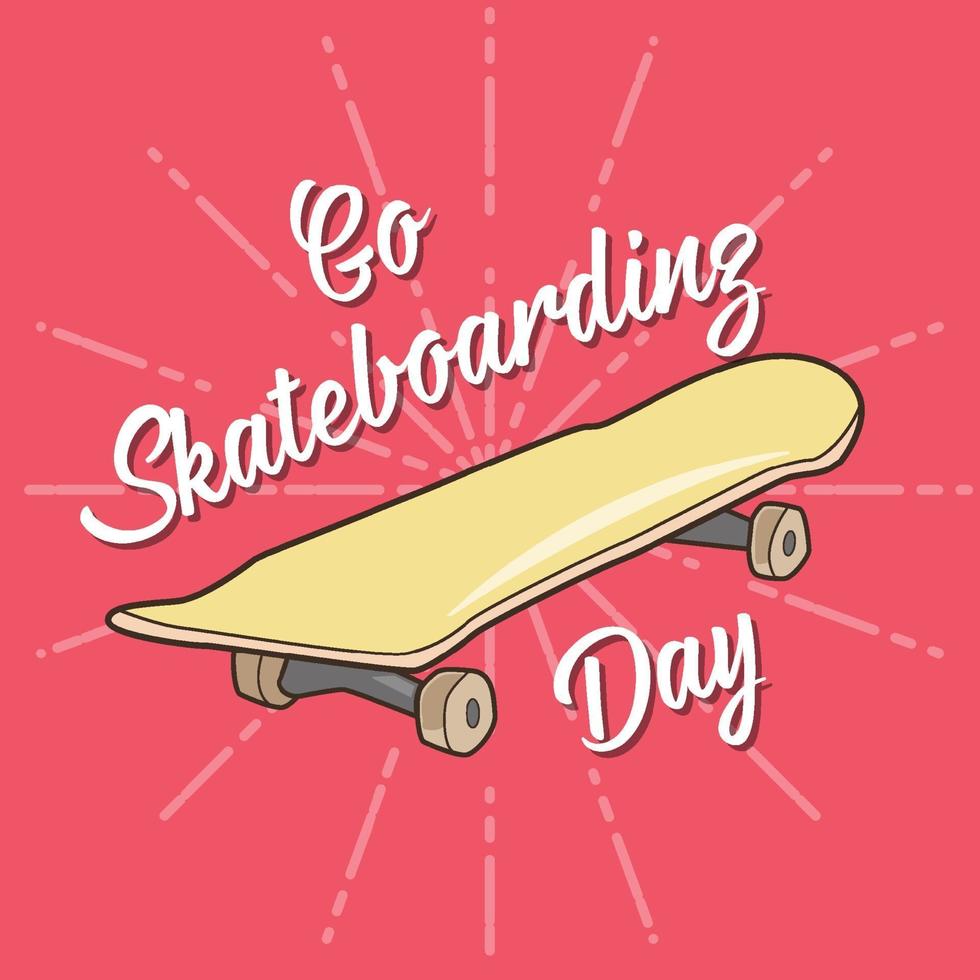 fonte de letras do dia do skateboarding com um skate no estilo cartoon vetor